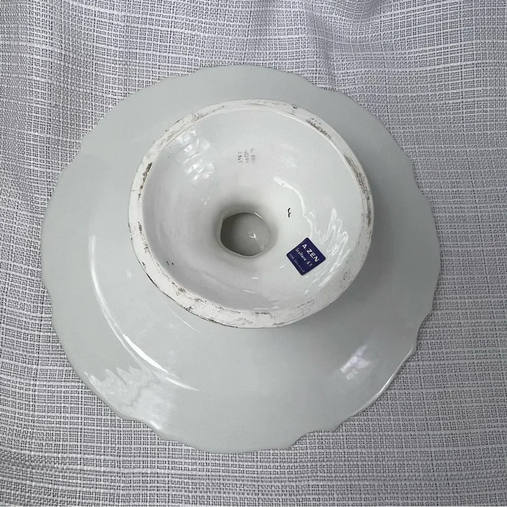 Vintage Antonio Zen Scultore Nove Italian Hand painted Cake Platter Pedestal